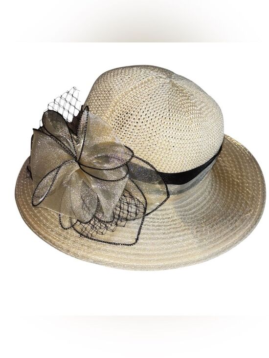 Elegant Wide Brim Church Hat Ladies Fedora Bow and Ribbon Accents